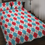 White Red And Blue Argyle Pattern Print Quilt Bed Set