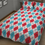 White Red And Blue Argyle Pattern Print Quilt Bed Set