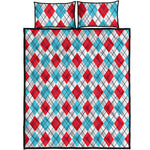 White Red And Blue Argyle Pattern Print Quilt Bed Set
