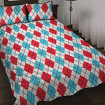 White Red And Blue Argyle Pattern Print Quilt Bed Set