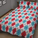 White Red And Blue Argyle Pattern Print Quilt Bed Set