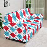 White Red And Blue Argyle Pattern Print Sofa Cover