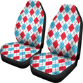 White Red And Blue Argyle Pattern Print Universal Fit Car Seat Covers
