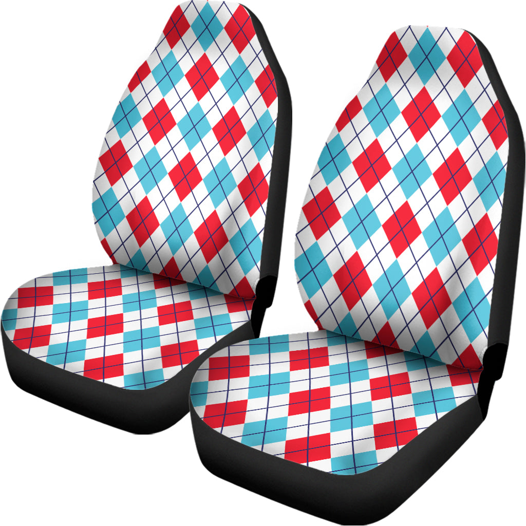 White Red And Blue Argyle Pattern Print Universal Fit Car Seat Covers
