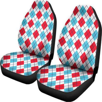 White Red And Blue Argyle Pattern Print Universal Fit Car Seat Covers