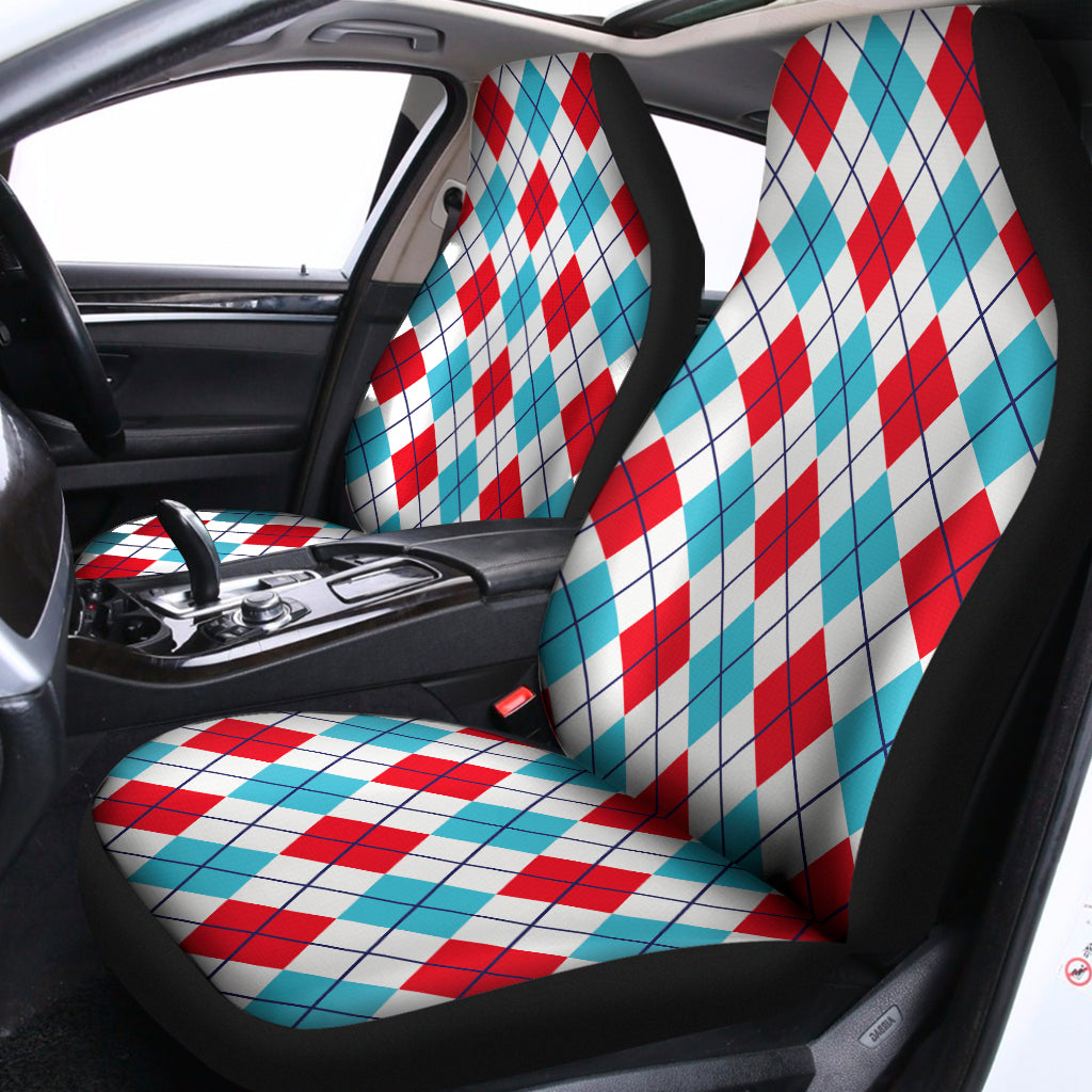 White Red And Blue Argyle Pattern Print Universal Fit Car Seat Covers
