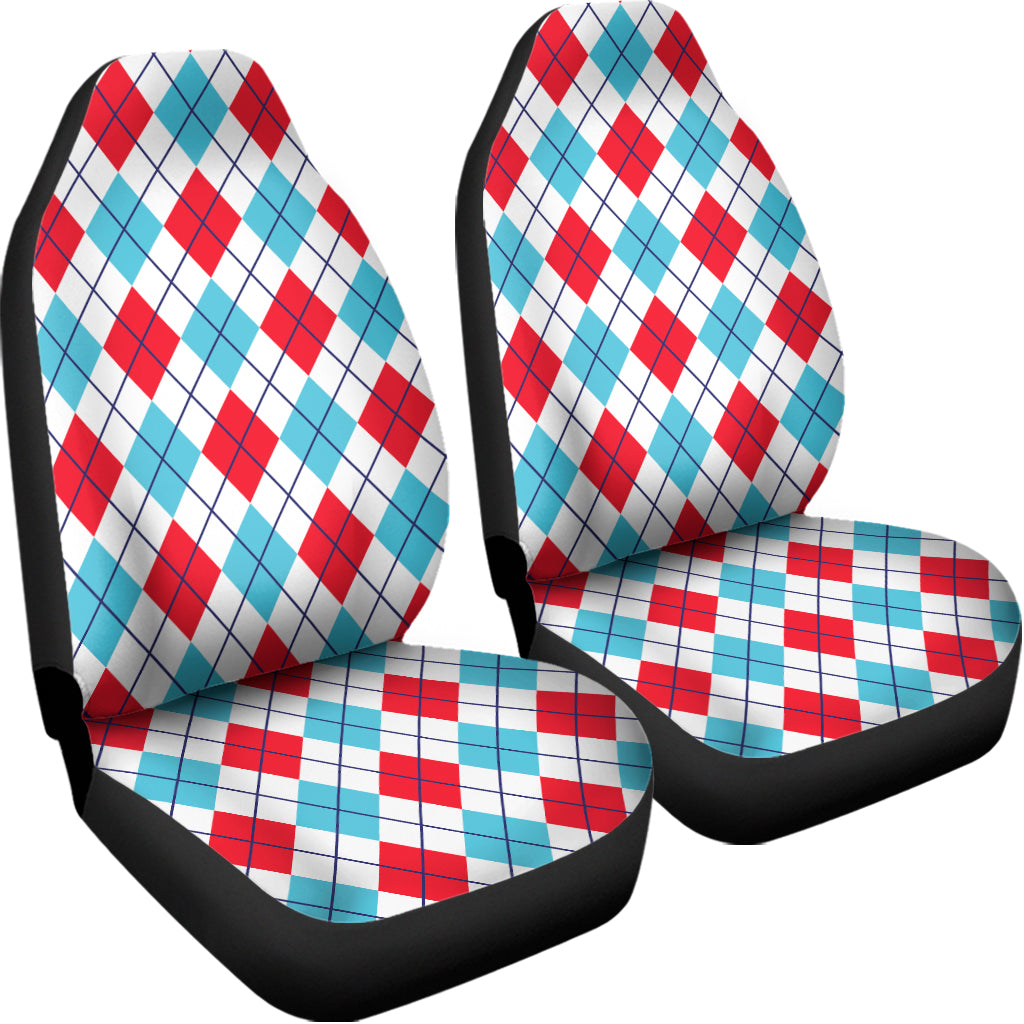 White Red And Blue Argyle Pattern Print Universal Fit Car Seat Covers