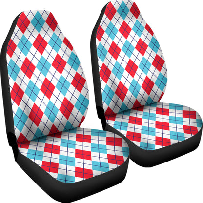 White Red And Blue Argyle Pattern Print Universal Fit Car Seat Covers