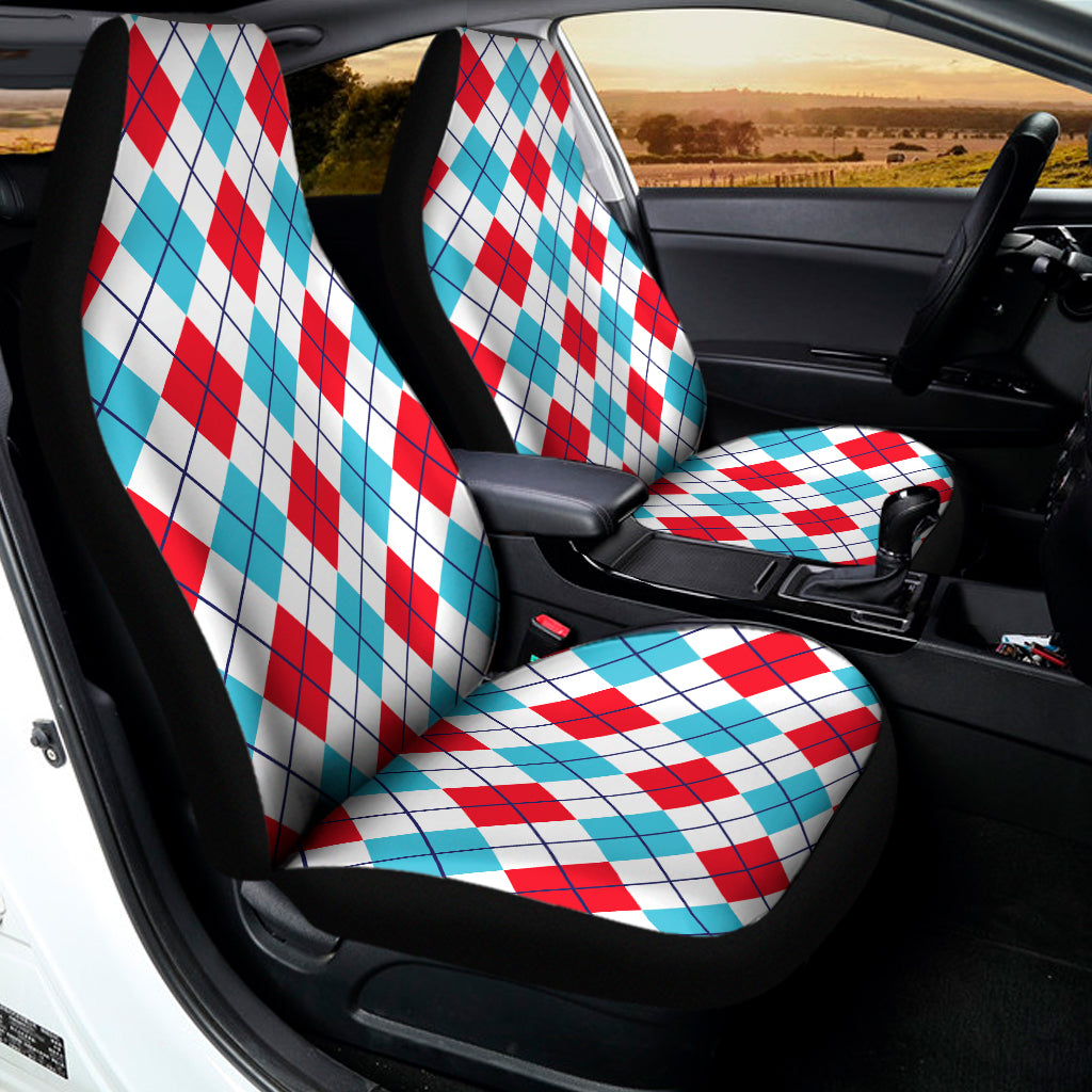 White Red And Blue Argyle Pattern Print Universal Fit Car Seat Covers
