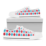 White Red And Blue Argyle Pattern Print White Low Top Shoes