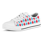 White Red And Blue Argyle Pattern Print White Low Top Shoes