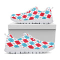 White Red And Blue Argyle Pattern Print White Running Shoes