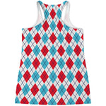 White Red And Blue Argyle Pattern Print Women's Racerback Tank Top