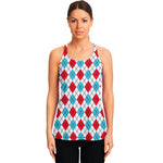 White Red And Blue Argyle Pattern Print Women's Racerback Tank Top