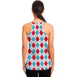White Red And Blue Argyle Pattern Print Women's Racerback Tank Top