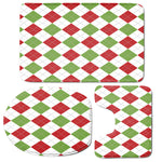 White Red And Green Argyle Pattern Print 3 Piece Bath Mat Set
