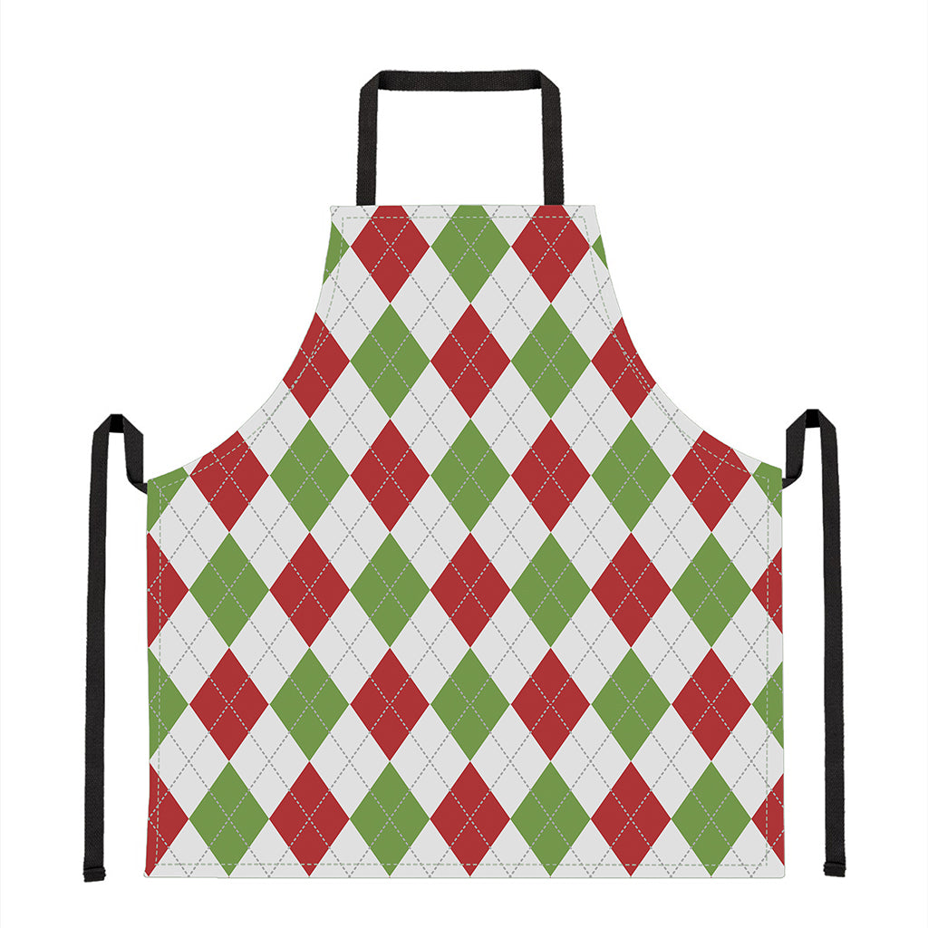 White Red And Green Argyle Pattern Print Apron