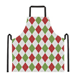 White Red And Green Argyle Pattern Print Apron