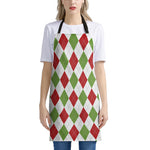 White Red And Green Argyle Pattern Print Apron