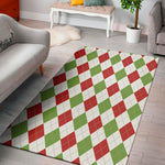 White Red And Green Argyle Pattern Print Area Rug
