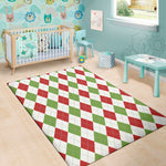 White Red And Green Argyle Pattern Print Area Rug