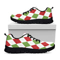 White Red And Green Argyle Pattern Print Black Running Shoes