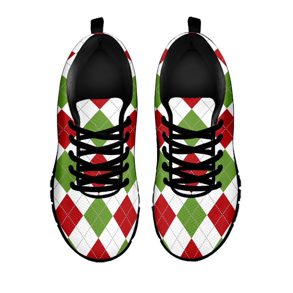 White Red And Green Argyle Pattern Print Black Sneakers