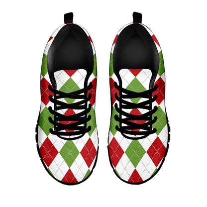White Red And Green Argyle Pattern Print Black Sneakers