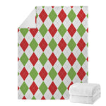 White Red And Green Argyle Pattern Print Blanket