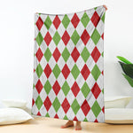 White Red And Green Argyle Pattern Print Blanket