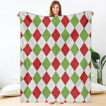 White Red And Green Argyle Pattern Print Blanket