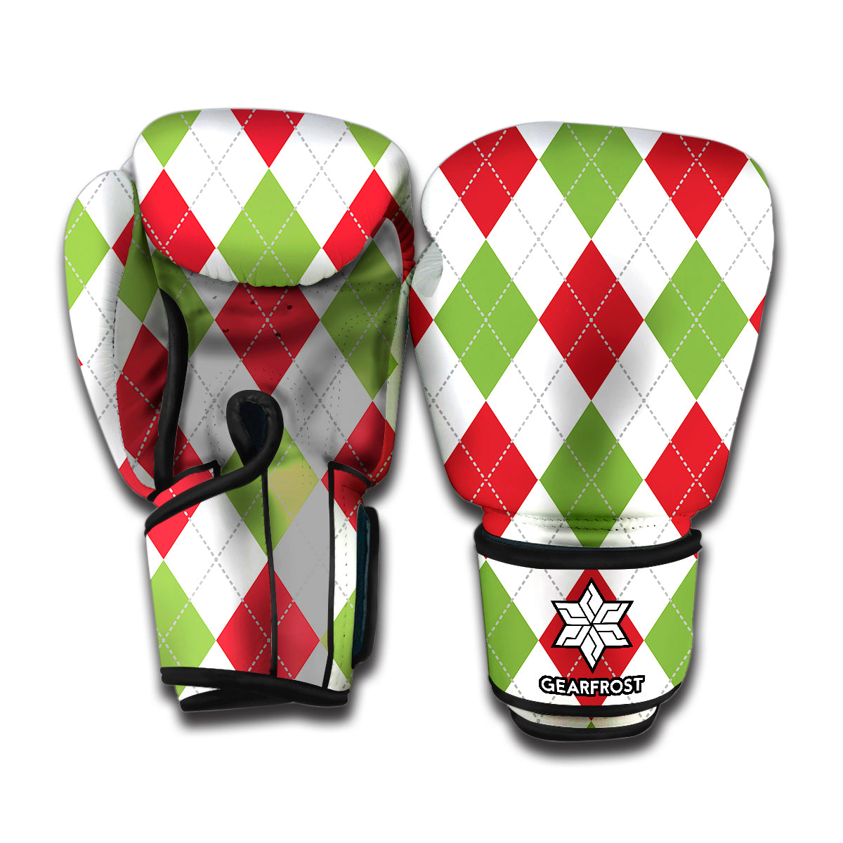 White Red And Green Argyle Pattern Print Boxing Gloves