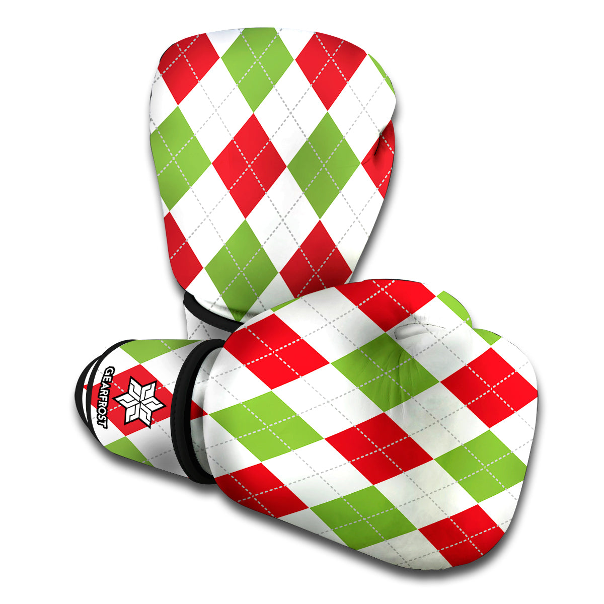 White Red And Green Argyle Pattern Print Boxing Gloves