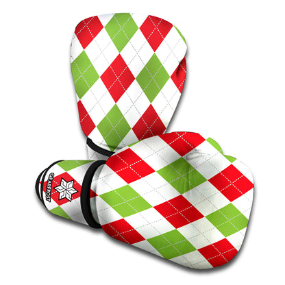White Red And Green Argyle Pattern Print Boxing Gloves