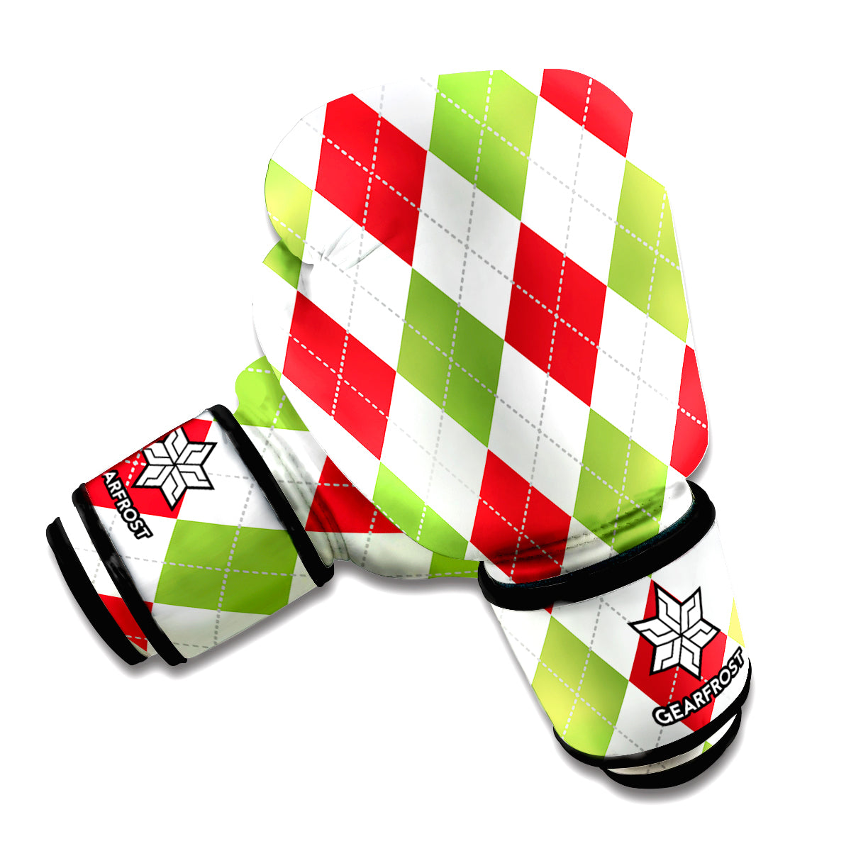 White Red And Green Argyle Pattern Print Boxing Gloves