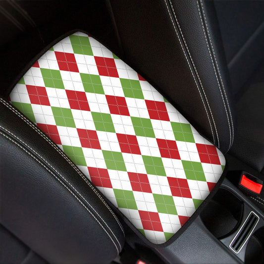 White Red And Green Argyle Pattern Print Car Center Console Cover