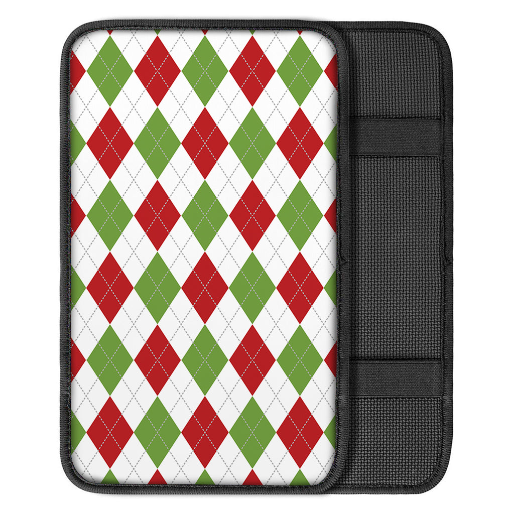White Red And Green Argyle Pattern Print Car Center Console Cover