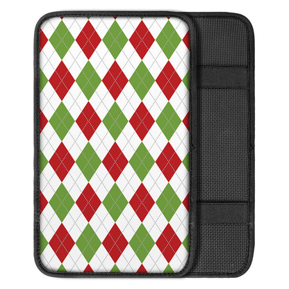 White Red And Green Argyle Pattern Print Car Center Console Cover