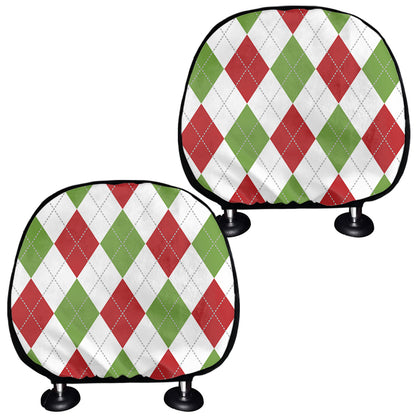 White Red And Green Argyle Pattern Print Car Headrest Covers