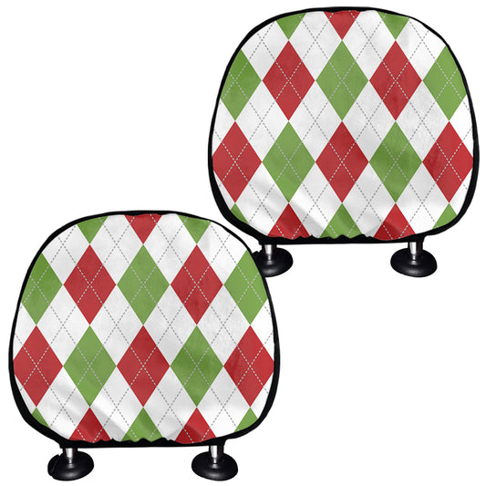 White Red And Green Argyle Pattern Print Car Headrest Covers
