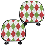 White Red And Green Argyle Pattern Print Car Headrest Covers