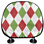 White Red And Green Argyle Pattern Print Car Headrest Covers