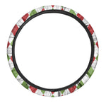 White Red And Green Argyle Pattern Print Car Steering Wheel Cover
