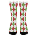 White Red And Green Argyle Pattern Print Crew Socks