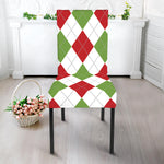 White Red And Green Argyle Pattern Print Dining Chair Slipcover