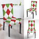 White Red And Green Argyle Pattern Print Dining Chair Slipcover