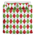 White Red And Green Argyle Pattern Print Duvet Cover Bedding Set