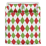 White Red And Green Argyle Pattern Print Duvet Cover Bedding Set