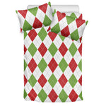 White Red And Green Argyle Pattern Print Duvet Cover Bedding Set