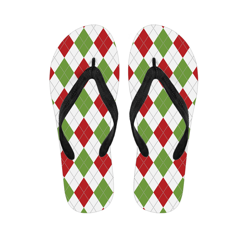 White Red And Green Argyle Pattern Print Flip Flops